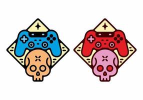 Full color of skull head and joystick illustration vector