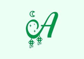 Green A initial letter in ramadan theme vector