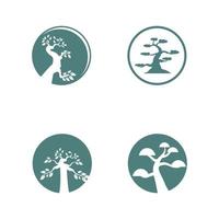 arte bonsái oriental, mini árbol japonés de plantas pequeñas en vector de diseño de logotipo de silueta de maceta