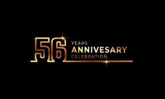56 Year Anniversary Celebration Logotype with Golden Colored Font Numbers Made of One Connected Line for Celebration Event, Wedding, Greeting card, and Invitation Isolated on Dark Background vector