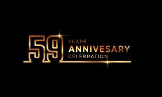 59 Year Anniversary Celebration Logotype with Golden Colored Font Numbers Made of One Connected Line for Celebration Event, Wedding, Greeting card, and Invitation Isolated on Dark Background vector