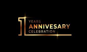 1 Year Anniversary Celebration Logotype with Golden Colored Font Numbers Made of One Connected Line for Celebration Event, Wedding, Greeting card, and Invitation Isolated on Dark Background vector