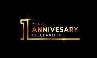 1 Year Anniversary Celebration Logotype with Golden Colored Font Numbers Made of One Connected Line for Celebration Event, Wedding, Greeting card, and Invitation Isolated on Dark Background vector