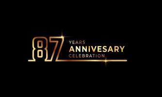 87 Year Anniversary Celebration Logotype with Golden Colored Font Numbers Made of One Connected Line for Celebration Event, Wedding, Greeting card, and Invitation Isolated on Dark Background vector