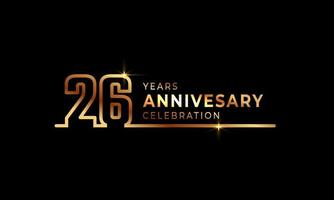 26 Year Anniversary Celebration Logotype with Golden Colored Font Numbers Made of One Connected Line for Celebration Event, Wedding, Greeting card, and Invitation Isolated on Dark Background vector