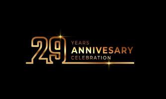 29 Year Anniversary Celebration Logotype with Golden Colored Font Numbers Made of One Connected Line for Celebration Event, Wedding, Greeting card, and Invitation Isolated on Dark Background vector