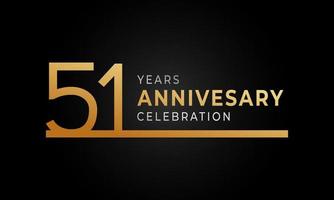 51 Year Anniversary Celebration Logotype with Single Line Golden and Silver Color for Celebration Event, Wedding, Greeting card, and Invitation Isolated on Black Background vector