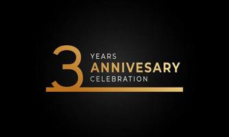 3 Year Anniversary Celebration Logotype with Single Line Golden and Silver Color for Celebration Event, Wedding, Greeting card, and Invitation Isolated on Black Background vector