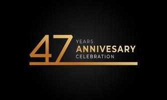 47 Year Anniversary Celebration Logotype with Single Line Golden and Silver Color for Celebration Event, Wedding, Greeting card, and Invitation Isolated on Black Background vector