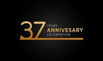 37 Year Anniversary Celebration Logotype with Single Line Golden and Silver Color for Celebration Event, Wedding, Greeting card, and Invitation Isolated on Black Background vector