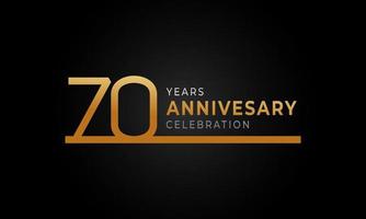 70 Year Anniversary Celebration Logotype with Single Line Golden and Silver Color for Celebration Event, Wedding, Greeting card, and Invitation Isolated on Black Background vector