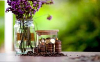 Close-up images of money and dollar banknotes Saving money to create business money Business concept photo