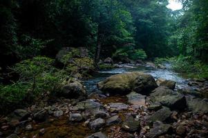 Natural waterfall, shoulder river, through the top of the mountain photo