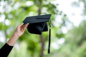 Graduates are expressing joy at graduation. He is a successful person - image photo