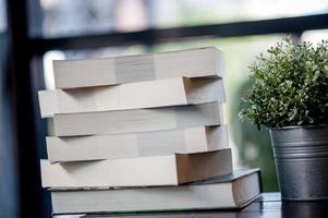 Book placed on the desk A lot of books, beautiful colors for studying, knowledge,education - images photo