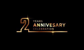 2 Year Anniversary Celebration Logotype with Golden Colored Font Numbers Made of One Connected Line for Celebration Event, Wedding, Greeting card, and Invitation Isolated on Dark Background vector