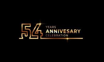 54 Year Anniversary Celebration Logotype with Golden Colored Font Numbers Made of One Connected Line for Celebration Event, Wedding, Greeting card, and Invitation Isolated on Dark Background vector