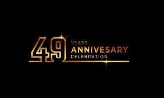 49 Year Anniversary Celebration Logotype with Golden Colored Font Numbers Made of One Connected Line for Celebration Event, Wedding, Greeting card, and Invitation Isolated on Dark Background vector