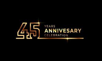 Logotipo de celebración de 45 años con números de fuente de color dorado hechos de una línea conectada para eventos de celebración, bodas, tarjetas de felicitación e invitaciones aisladas en un fondo oscuro vector