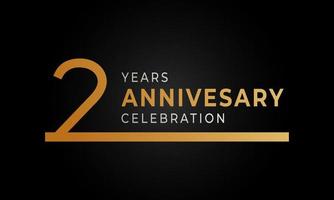 2 Year Anniversary Celebration Logotype with Single Line Golden and Silver Color for Celebration Event, Wedding, Greeting card, and Invitation Isolated on Black Background vector