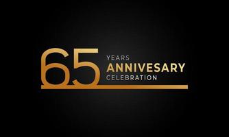 65 Year Anniversary Celebration Logotype with Single Line Golden and Silver Color for Celebration Event, Wedding, Greeting card, and Invitation Isolated on Black Background vector