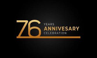 76 Year Anniversary Celebration Logotype with Single Line Golden and Silver Color for Celebration Event, Wedding, Greeting card, and Invitation Isolated on Black Background vector