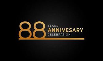 88 Year Anniversary Celebration Logotype with Single Line Golden and Silver Color for Celebration Event, Wedding, Greeting card, and Invitation Isolated on Black Background vector