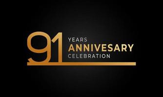 91 Year Anniversary Celebration Logotype with Single Line Golden and Silver Color for Celebration Event, Wedding, Greeting card, and Invitation Isolated on Black Background vector