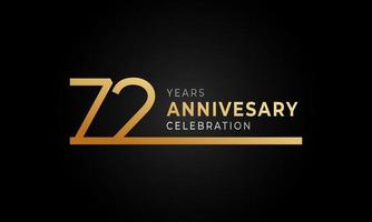 72 Year Anniversary Celebration Logotype with Single Line Golden and Silver Color for Celebration Event, Wedding, Greeting card, and Invitation Isolated on Black Background vector