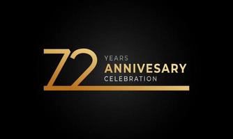 72 Year Anniversary Celebration Logotype with Single Line Golden and Silver Color for Celebration Event, Wedding, Greeting card, and Invitation Isolated on Black Background vector