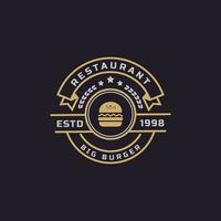 Hamburguesa de empanada de ternera con placa retro vintage para inspiración en el diseño del logotipo del restaurante de comida rápida vector