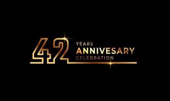 42 Year Anniversary Celebration Logotype with Golden Colored Font Numbers Made of One Connected Line for Celebration Event, Wedding, Greeting card, and Invitation Isolated on Dark Background vector