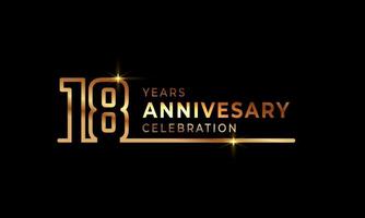 18 Year Anniversary Celebration Logotype with Golden Colored Font Numbers Made of One Connected Line for Celebration Event, Wedding, Greeting card, and Invitation Isolated on Dark Background vector
