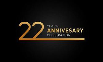 22 Year Anniversary Celebration Logotype with Single Line Golden and Silver Color for Celebration Event, Wedding, Greeting card, and Invitation Isolated on Black Background vector