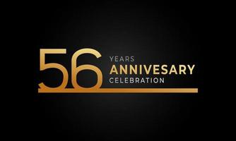 56 Year Anniversary Celebration Logotype with Single Line Golden and Silver Color for Celebration Event, Wedding, Greeting card, and Invitation Isolated on Black Background vector