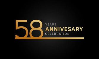 58 Year Anniversary Celebration Logotype with Single Line Golden and Silver Color for Celebration Event, Wedding, Greeting card, and Invitation Isolated on Black Background vector