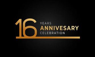 16 Year Anniversary Celebration Logotype with Single Line Golden and Silver Color for Celebration Event, Wedding, Greeting card, and Invitation Isolated on Black Background vector