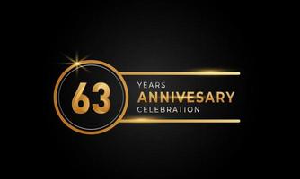 Celebración del aniversario de 63 años color dorado y plateado con anillo circular para evento de celebración, boda, tarjeta de felicitación e invitación aislada en fondo negro vector