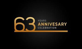 63 Year Anniversary Celebration Logotype with Single Line Golden and Silver Color for Celebration Event, Wedding, Greeting card, and Invitation Isolated on Black Background vector