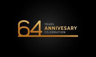 64 Year Anniversary Celebration Logotype with Single Line Golden and Silver Color for Celebration Event, Wedding, Greeting card, and Invitation Isolated on Black Background vector