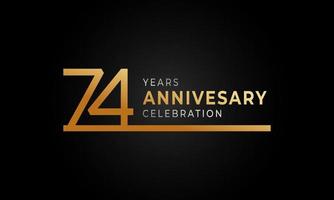 74 Year Anniversary Celebration Logotype with Single Line Golden and Silver Color for Celebration Event, Wedding, Greeting card, and Invitation Isolated on Black Background vector