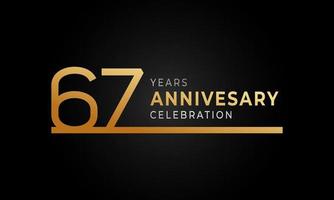 67 Year Anniversary Celebration Logotype with Single Line Golden and Silver Color for Celebration Event, Wedding, Greeting card, and Invitation Isolated on Black Background vector