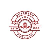 Vintage Retro Butcher shop Vector Illustration Good for Farm or Restaurant Badges with Animals and Meat Silhouettes Typography Emblems Logo Design