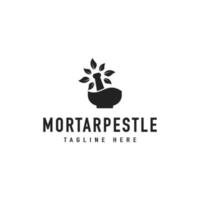 Vintage Mortar Pestle Leaf Bowl Hipster Logo Vector Design Inspiration