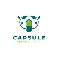 Herbal Capsule Pill Leaf Medicine Drug Logo Vector Design Inspiration