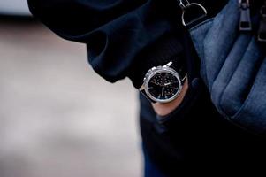 Gentlemen's hands and watches Like wearing a wristwatch And punctuality photo