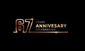 67 Year Anniversary Celebration Logotype with Golden Colored Font Numbers Made of One Connected Line for Celebration Event, Wedding, Greeting card, and Invitation Isolated on Dark Background vector