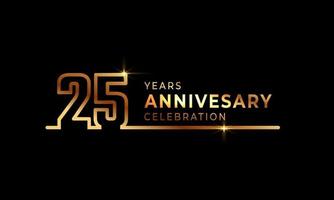Logotipo de celebración de 25 años con números de fuente de color dorado hechos de una línea conectada para evento de celebración, boda, tarjeta de felicitación e invitación aislada en fondo oscuro vector