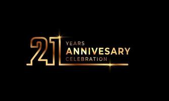 21 Year Anniversary Celebration Logotype with Golden Colored Font Numbers Made of One Connected Line for Celebration Event, Wedding, Greeting card, and Invitation Isolated on Dark Background vector