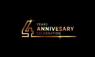 4 Year Anniversary Celebration Logotype with Golden Colored Font Numbers Made of One Connected Line for Celebration Event, Wedding, Greeting card, and Invitation Isolated on Dark Background vector